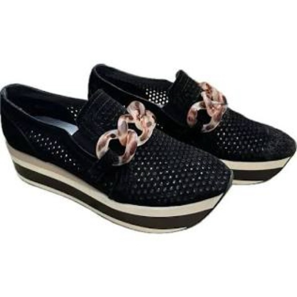 Dolce Vita Black Platform Slip-On Loafers with Chain Accent